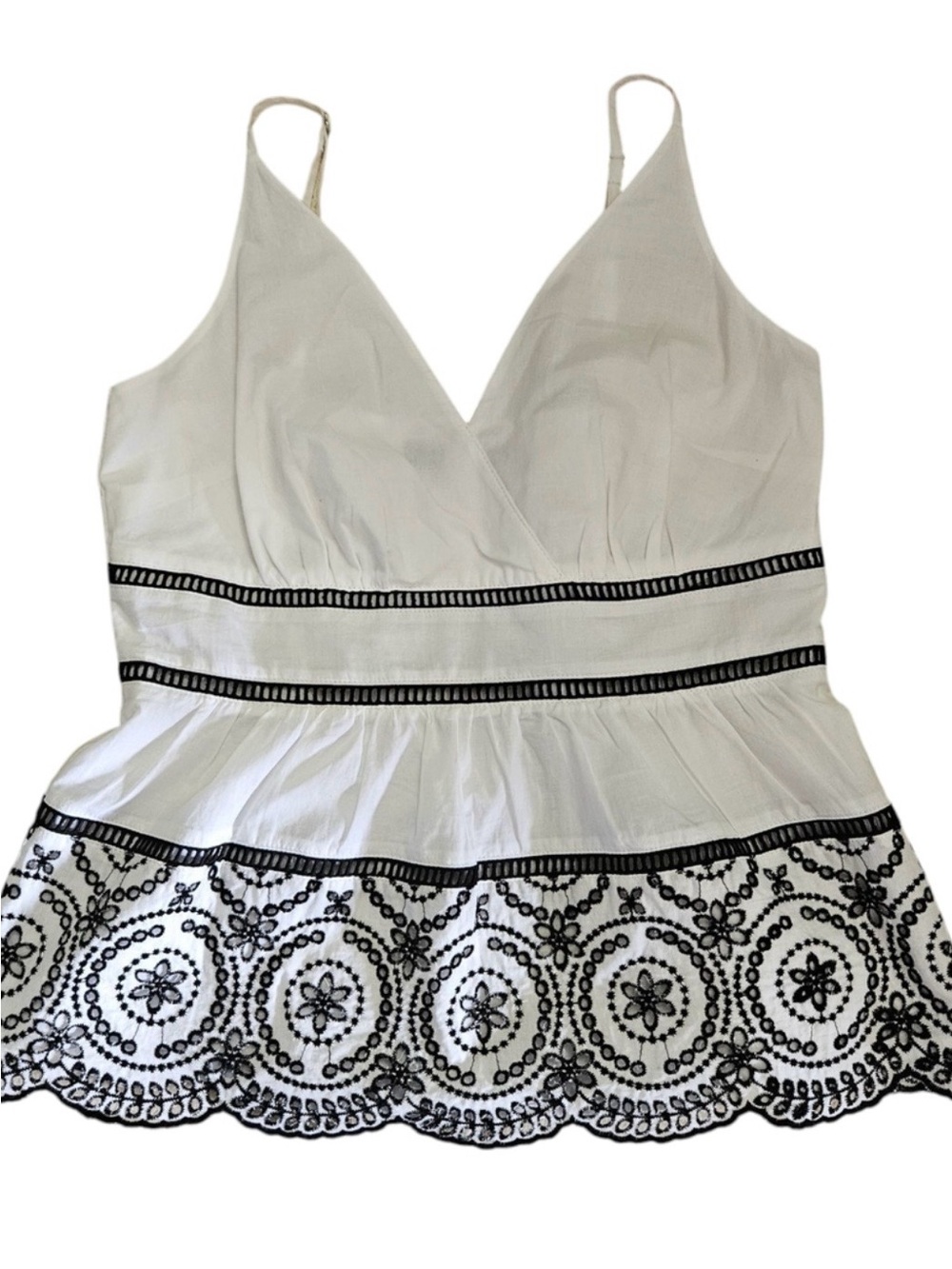 Banana Republic Cream Cami with Black Trim and Embroidered Hem
